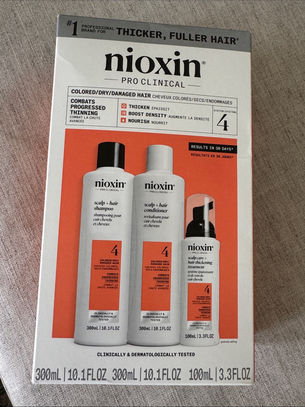 3 PC Nioxin Pro Clinical System 4 Colored Dry Damaged Hair shampoo conditioner